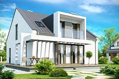 Современный дом с уютным и функциональным интерьером. Интересное сочетание двускатной крыши и кубических форм.