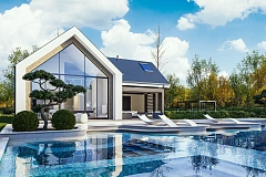 Современный мансардный дом с гаражом на две машины