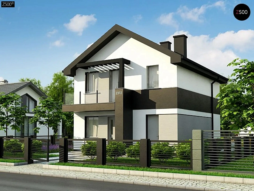 Вариант Z372 компактного двухэтажного дома для узких участков с плитами перекрытия