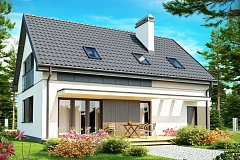 Функциональный традиционный дом с современными элементами в архитектуре, со встроенным гаражом.