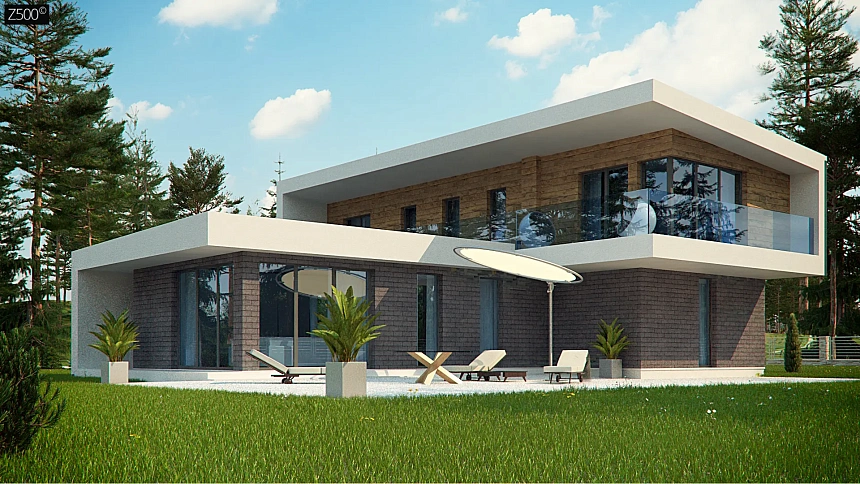 Стильный современный коттедж с плоской кровлей