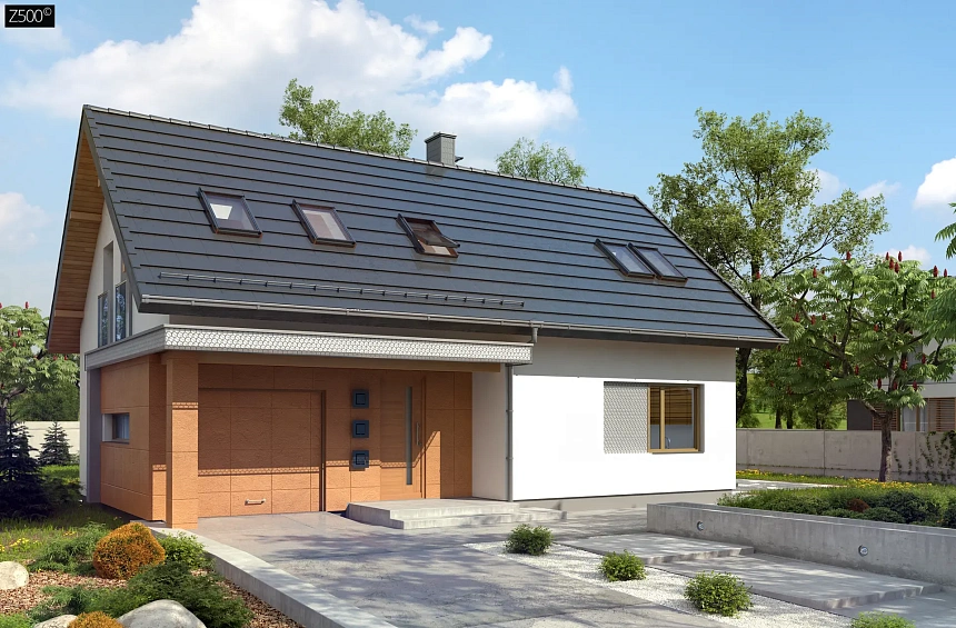 Аккуратный функциональный дом с мансардой и гаражом.