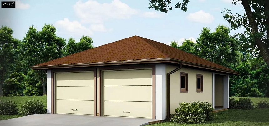 Проект гаража для двух автомобилей для дома в классическом стиле