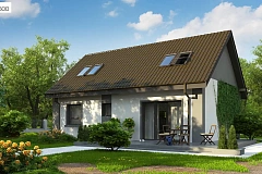 Компактный дом с мансардой и большой террасой на первом этаже