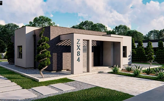 Одноэтажный современный дом с плоской крышей