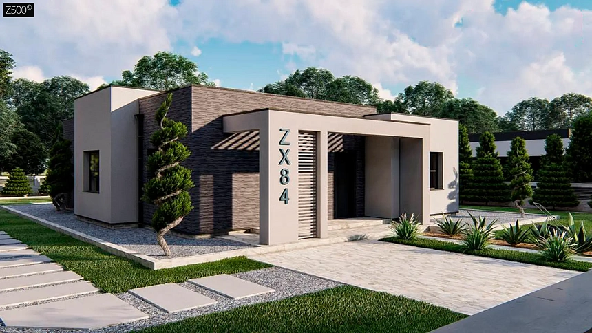 Одноэтажный современный дом с плоской крышей