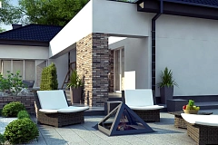 Одноэтажный дом с четырехскатной кровлей с открытой гостиной