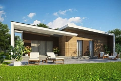 Современный и функциональный одноэтажный дом с уникальной архитектурной формой.