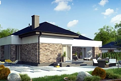 Одноэтажный дом с четырехскатной кровлей с открытой гостиной