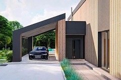 Современный дом с односкатной крышей, предназначенный для семьи 2 + 2