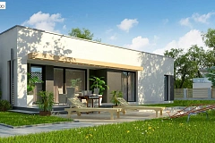 Современный комфортабельный одноэтажный дом с функциональным интерьером и уютной террасой.