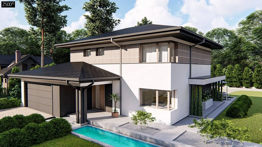 Вариант двухэтажного дома Z426 с многоскатной крышей