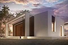 Современный и функциональный одноэтажный дом с уникальной архитектурной формой.