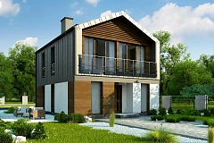 Двухэтажный коттедж в европейском стиле с комнатой на первом этаже.