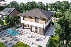 Современный двухэтажный проект дома Z421 с гаражом на одну машину