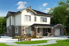 Проект двухуровневого просторного дома с гаражом на одно авто.