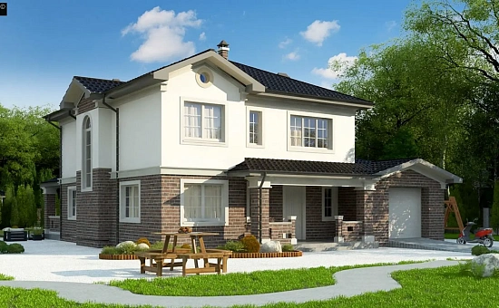 Проект двухуровневого просторного дома с гаражом на одно авто.