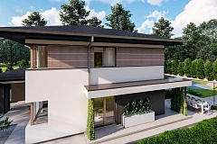 Двухэтажный дом с многоскатной крышей, гараж на 2 машины, большая гостиная