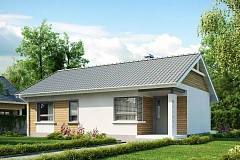 Выгодный компактный одноэтажный дом с угловым окном в кухне.