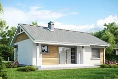 Выгодный компактный одноэтажный дом с угловым окном в кухне.