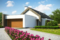 Современный дом с двускатной крышей на узком участке