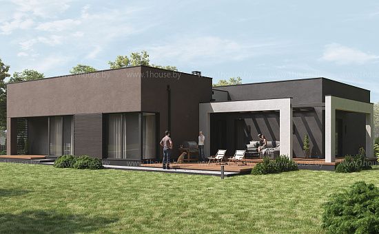 Современный одноэтажный дом с 4мя спальнями и гаражом.