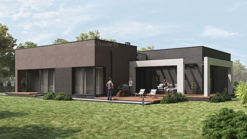 Современный одноэтажный дом с 4мя спальнями и гаражом.