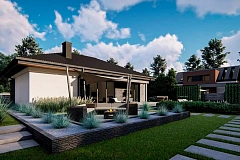 Компактный одноэтажный дом на фасаде с камнем и плитами.