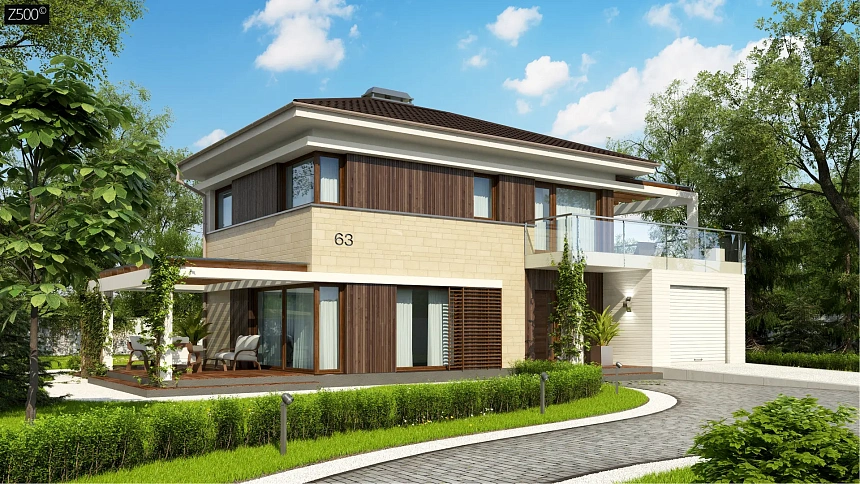 Версия проекта Zx63 с многоскатной кровлей.