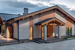 Одноэтажный дом со вторым светом и навесом, для автомобилей.