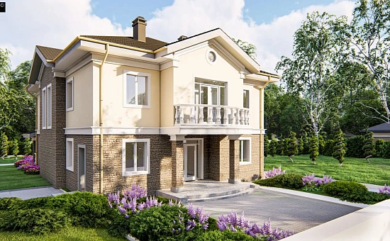 Элегантный двухэтажный классический дом с балконом