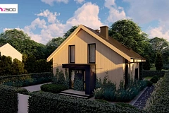 Проект просторного мансардного дома с панорамным остеклением.