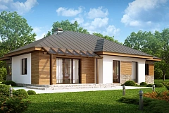 Стильный одноэтажный дом с гаражом для двух автомобилей.