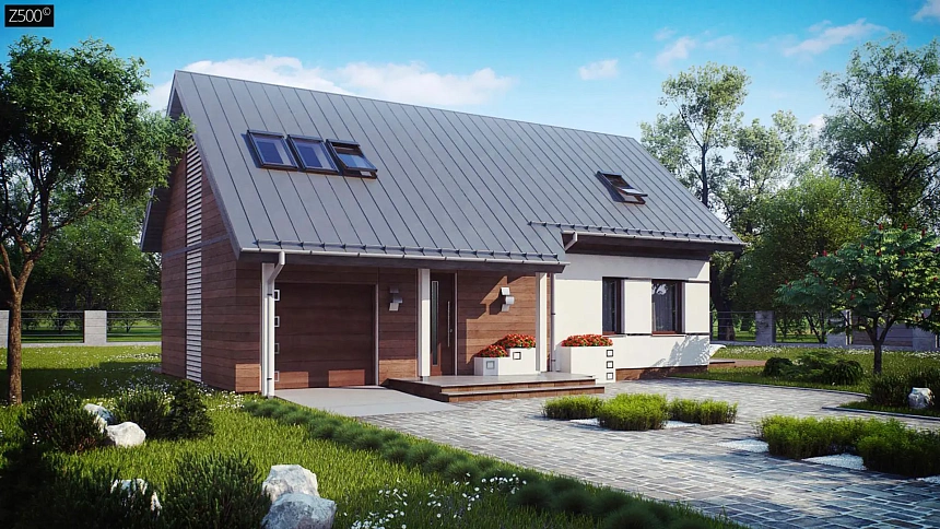 Удобный и красивый дом с красивым окном во фронтоне.