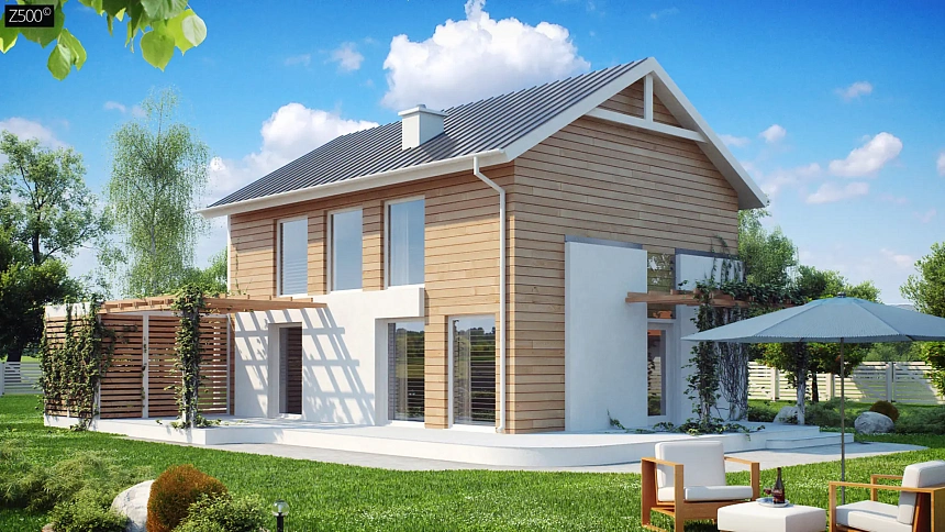 Выгодный в строительстве и эксплуатации двухэтажный дом простой формы.