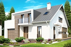 Стильный комфортный дом современного дизайна со встроенным гаражом.