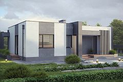 Одноэтажный дом с плоской крышей и 3-мя спальнями.