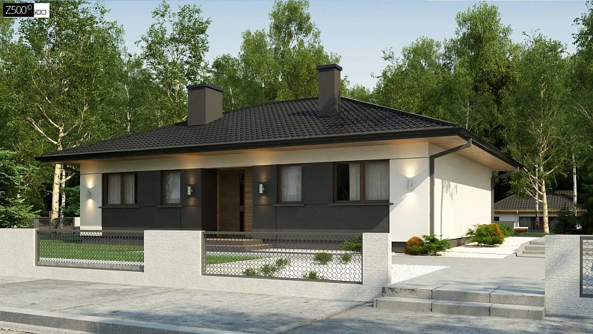 Аккуратный одноэтажный дом в традиционном стиле с продуманной планировкой