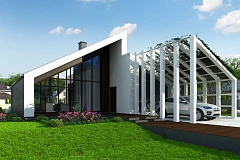 Увеличенная версия проекта Zx201 с просторной гостиной совмещенной с кухней