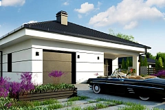 Современный одноэтажный дом с тремя спальнями и гаражом на одну позицию.