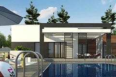 Одноэтажный дом с плоской кровлей, тремя спальнями и гаражом на две машины