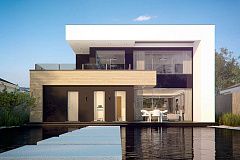 Двухэтажный дом в строгом современном стиле, со спортивным залом на первом этаже