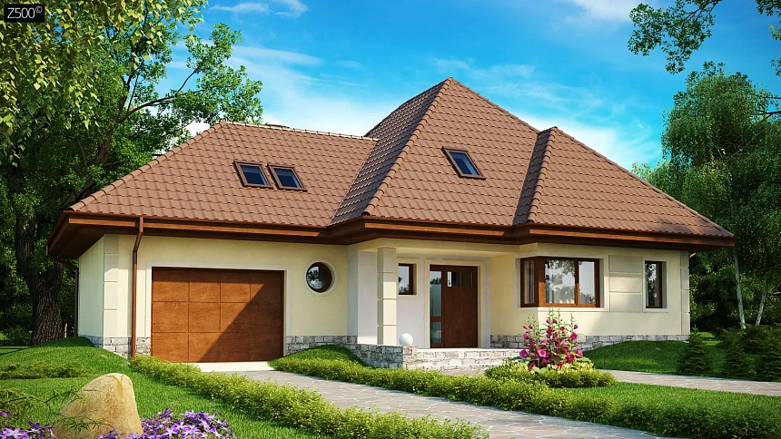 Просторный функциональный дом сложной формы.