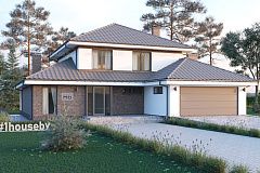 Дом с мансардным этажом и гаражом.