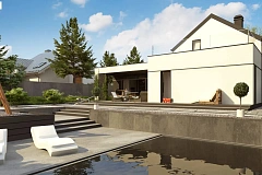 Проект дома с мансардой в европейском стиле с гаражом на одно авто.