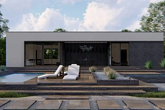 Одноэтажный современный дом с плоской крышей и белым фасадом