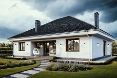 Одноэтажный дом с 4ёхскатной кровлей и 3мя спальнями. 