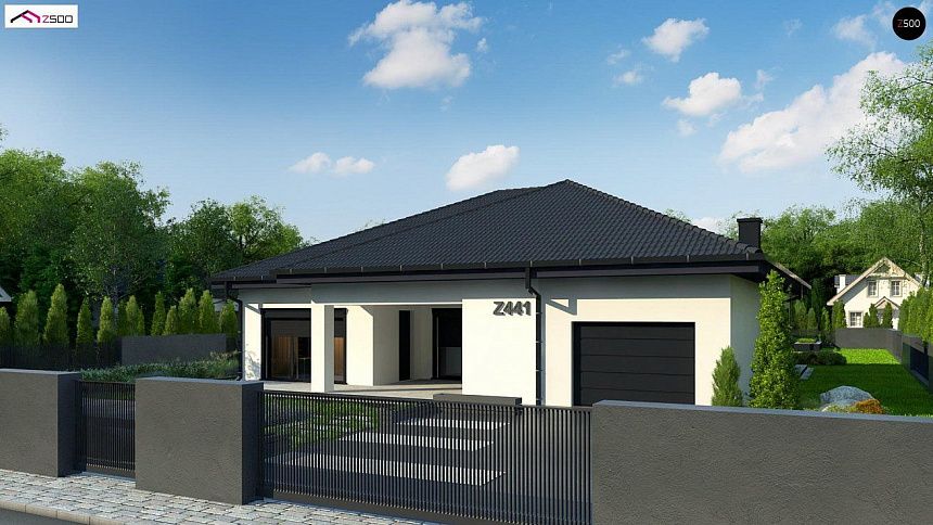 Одноэтажный дом с просторной гостиной и открытой кухней