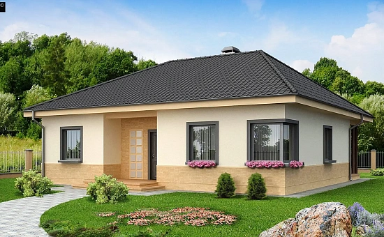 Вариант одноэтажного дома с 4-х скатной кровлей и подвалом