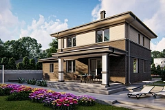 Проект двухэтажного дома на фасаде с клинкерным кирпичом